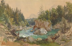 Wooded River Landscape In The Alps — Thomas Ender, Romantic Landscape Painting