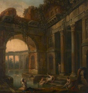 Ruins Of Classical Baths With Nymphs Bathing (a Set Of Six Decorative Wall Panels) — Antonio Zucchi, Romantic Landscape