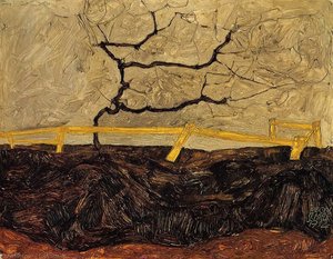 Karger Baum Hinter Einem Zaun — Egon Schiele