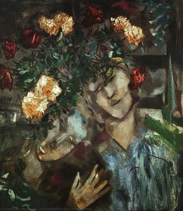 Lovers With Flowers, Oil On Canvas, The Israel — Marc Chagall, Surrealist Expressionism