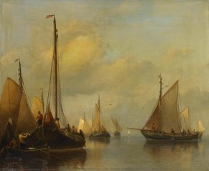Fishing Boats On Calm Water, Antonie Waldorp, 1840 - 1850 — Antoine De Saaijer Waldorp