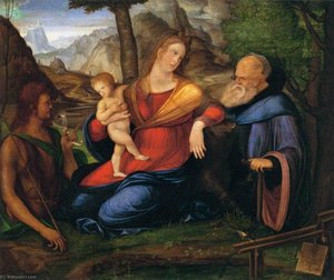 Virgin And Child Flanked By St John The Baptist And St Anthony Abbot — Jacopo Barbari