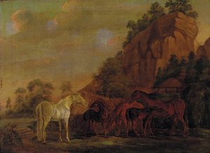 Mares And Foals By A Rocky Outcro — Sawrey Gilpin
