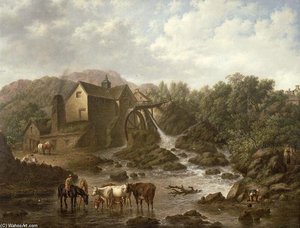 River Scene With Overshot Mill