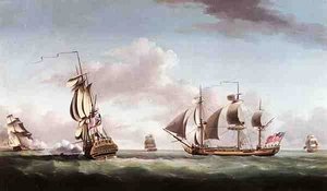 The ''louisa'' Engaging The ''cato — John Thomas Serres