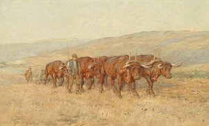 Oxen Ploughing, South Downs — Joseph Harold Swanwick