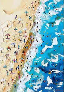 Azure Tide And Golden Shore: A Singular Expression Of Summer Serenity — Christian Noiret, Contemporary Abstract Painting