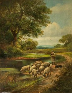Shepherd With His Flock — Henry John Yeend King