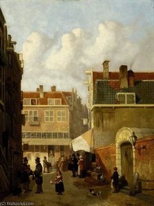 Dutch Cityview With Collectors At An Antiques-stand — Joseph Bles