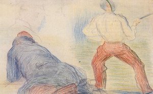 Soldier Fencing, Another Reclining — Georges Seurat