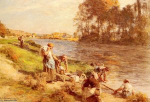 Lavandieres Au Bord De La Marne — Léon Augustin L'hermitte, Impressionism