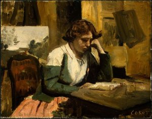 Young Girl Reading (detail 1) - — Jean-baptiste-camille Corot, Impressionism