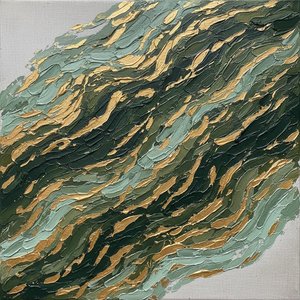 Gilded Verdant Strata: A Monumental Study In Flowing Forest And Gold — David Moreau, Plaster & Texture Art