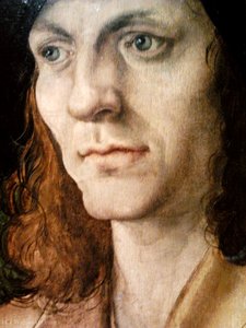 Portrait of a man in a yellow jerkin (detail).