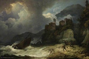 A Storm With Smuggler's Landing — Philip James De Loutherbourg