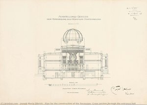 Plan for the construction of the Secession, Cross section through the entrance hall