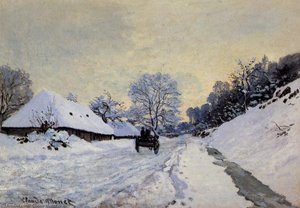 A Cart On The Snow Covered Road With Saint-simeon Farm — Claude Monet, Impressionism