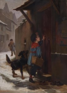 Child With Dog Knocking On Door — Andre Henri Dargelas