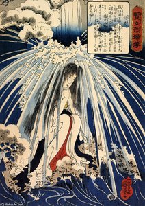 Hatsuhana Doing Penance Under The Tonosawa Waterfall — Utagawa Kuniyoshi