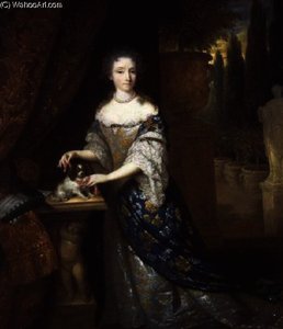 A Portrait Of A Lady With A Lapdog Seated On A Plinth — Constantin Netscher