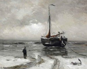 A Bomschuit Anchored In Winter — Gerhard Arij Ludwig Morgenstje Munthe