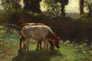 Dos Terneros Pastando Junto A Un Seto — Sir Alfred James Munnings