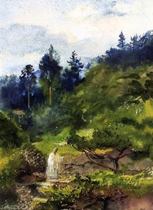 Looking Over The Garden Wall And Steps Toward The Temple Eclosure Of Iyeyasu (also Known As Priest Comig From The Temple, Nikko, Japan) — John La Farge