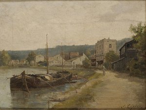 Péniche Sur La Seine — Stanislas Lépine, Impressionism