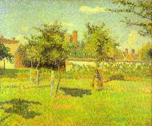 Mujer En Un Huerto, Luz Primaveral En Un Campo, Eragny — Camille Pissarro