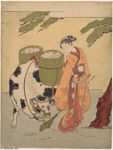 A Woman Sweeping Up Her Love Letters — Suzuki Harunobu