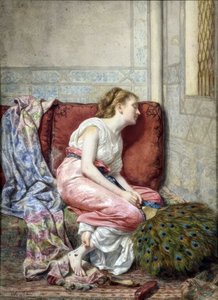 Woman Dozing On An Oriental Sofa — Alexandre-louis Leloir