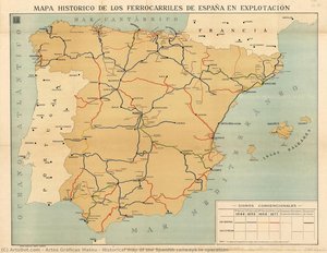 Historical Map Of The Spanish Railways In Operation — Artes Gráficas Mateu, Cartography