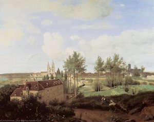 Soissons Seen From Mr. Henry's Factory — Jean-baptiste-camille Corot, Atmospheric Landscape