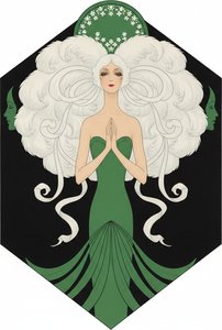 A Meditative Figure Encircled By Cascading White Tresses And Green Flora — Valentin Laurent De Courcey