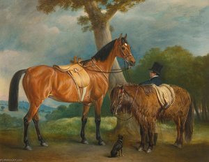Lady Thorold's Hunter And Shetland Pony With Groom — John Ferneley, Snr