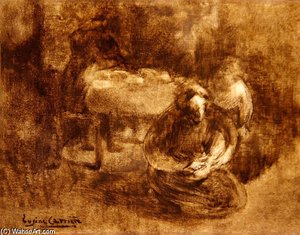 Woman Typing A Child's Shoe Laces — Eugène Anatole Carrière, Symbolism