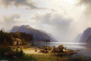 Fishing In An Alpine Lake — Herman Herzog