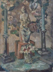 Still Life Of A Statuette, Candlesticks And A Glass Of Flowers — Alan Francis Clutton Brock