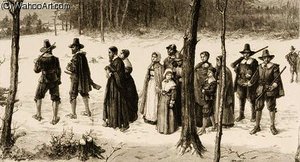 Pilgrim fathers going to church