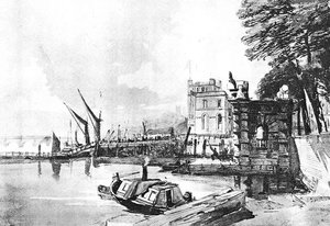 View of Old York Gate and Stairs, looking across to Westminster Bridge, water colour