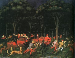 The Hunt In The Forest (left),1468, Ashmolean Museum — Paolo Uccello, Early Renaissance Early Renaissance