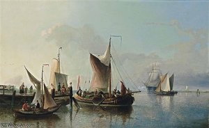 Fishing Boats Off A Jetty — Nicolaas Riegen