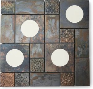 Copper & Stainless Steel Mosaic Wall Art Panel – Antique Patina Finish, Handcrafted Mosaic Art Panel Copper & Stainless S
