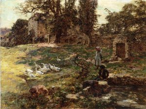 Field With Geese — Léon Augustin L'hermitte