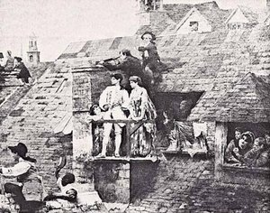 Suspense, The Boston People Watch From The Housetops The Firing At Bunker Hill, (painting) — Edwin Howlan