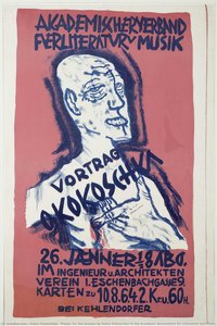 Poster for the lecture by Oskar Kokoschka in the Academic Association for Literature and Music