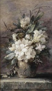 An Earthenware Vase With White Azaleas And Various Other Flowers — Margaretha Roosenboom