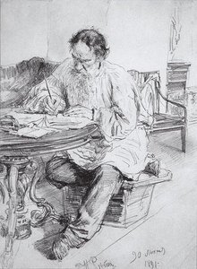 Leo Tolstoy Working At The Round Table — Ilya Yefimovich Repin