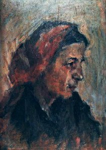 Old woman with red scarf