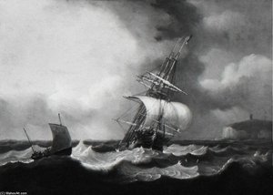 A Ship In A Rough Sea Near A Chalk Headland